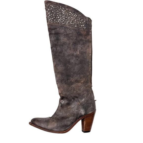 Frye Over the Knee Studded Boots Crackle Leather | Brown | SZ 9 - Picture 2 of 11